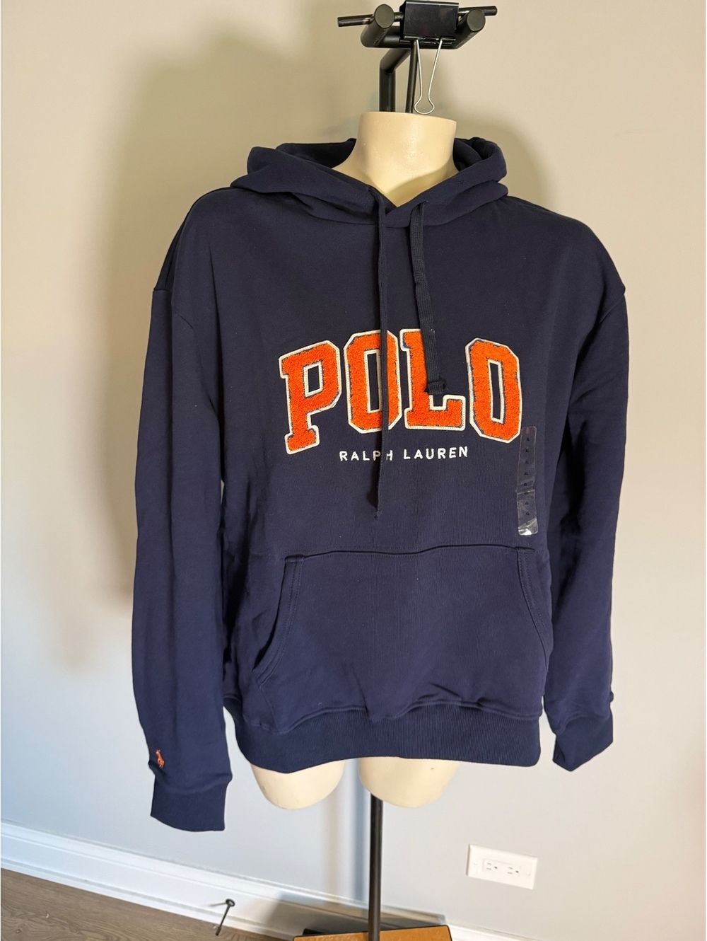 Polo Ralph Lauren Navy Blue Hoodie with Orange Logo XL
